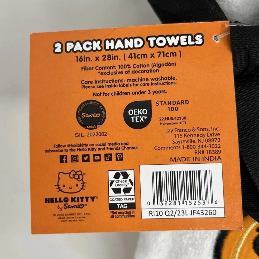 Hello Kitty Halloween Pumpkin Hand Towels 2pk